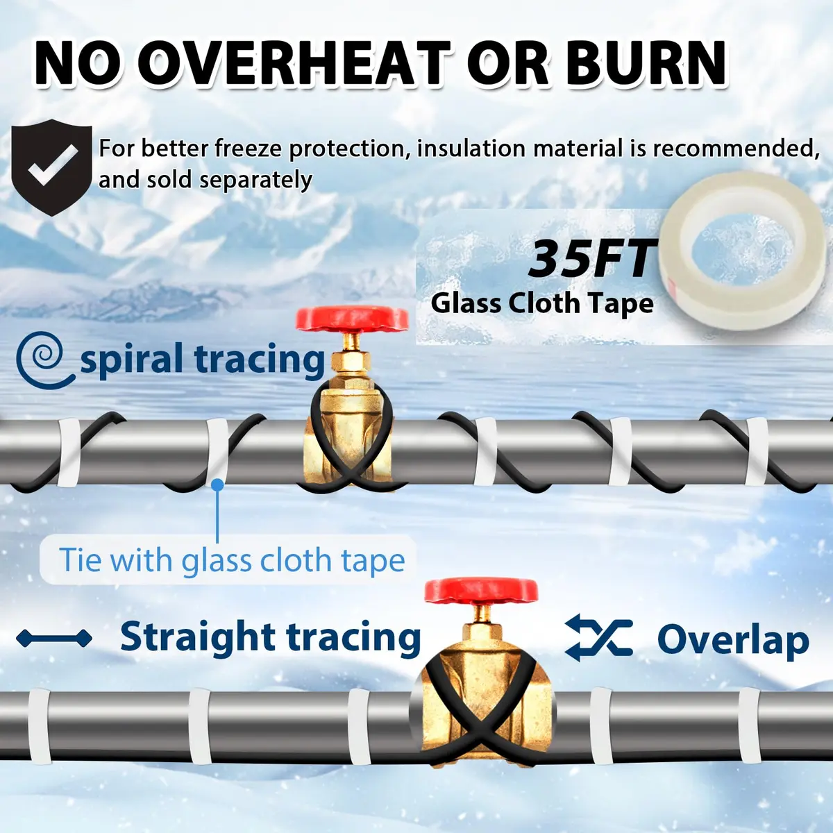 HEATIT 100 ft Self-Regulating Pipe Heat Cable with Thermostat ETL Listed 3W | Pipe Freeze Protection in Extreme Weather - view 7