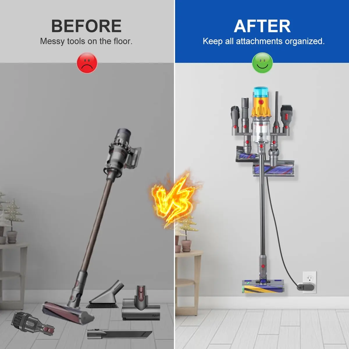 LANMU Accessory Holder for Dyson V15 V11 V10 V8 V7 Outsize Gen5 Vacuum Cleaners | Drill-Free Docking Station Organizer with 6 Slots - view 5