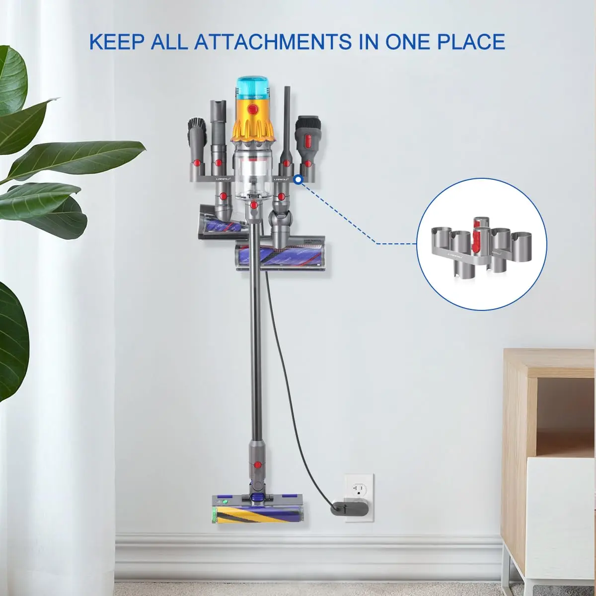LANMU Accessory Holder for Dyson V15 V11 V10 V8 V7 Outsize Gen5 Vacuum Cleaners | Drill-Free Docking Station Organizer with 6 Slots - view 6