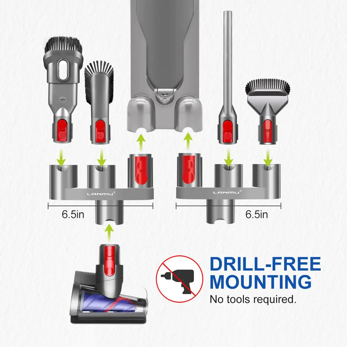 LANMU Accessory Holder for Dyson V15 V11 V10 V8 V7 Outsize Gen5 Vacuum Cleaners | Drill-Free Docking Station Organizer with 6 Slots - view 2