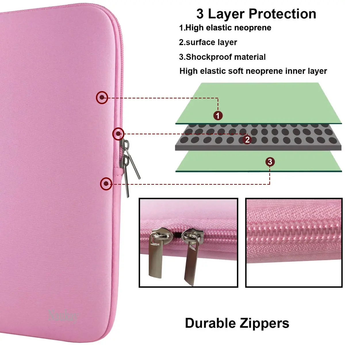Naukay 15.6 Inch Laptop Sleeve | Water-Resistant Neoprene Case for Notebook & Tablet - view 3