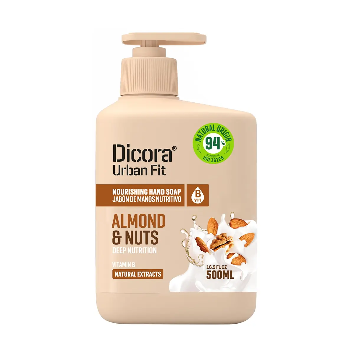 Dicora Urban Fit Nourishing Hand Soap Almond and Nuts 500ml (16.9 Fl Oz) | Gentle Moisturizing Hand Wash - main product image