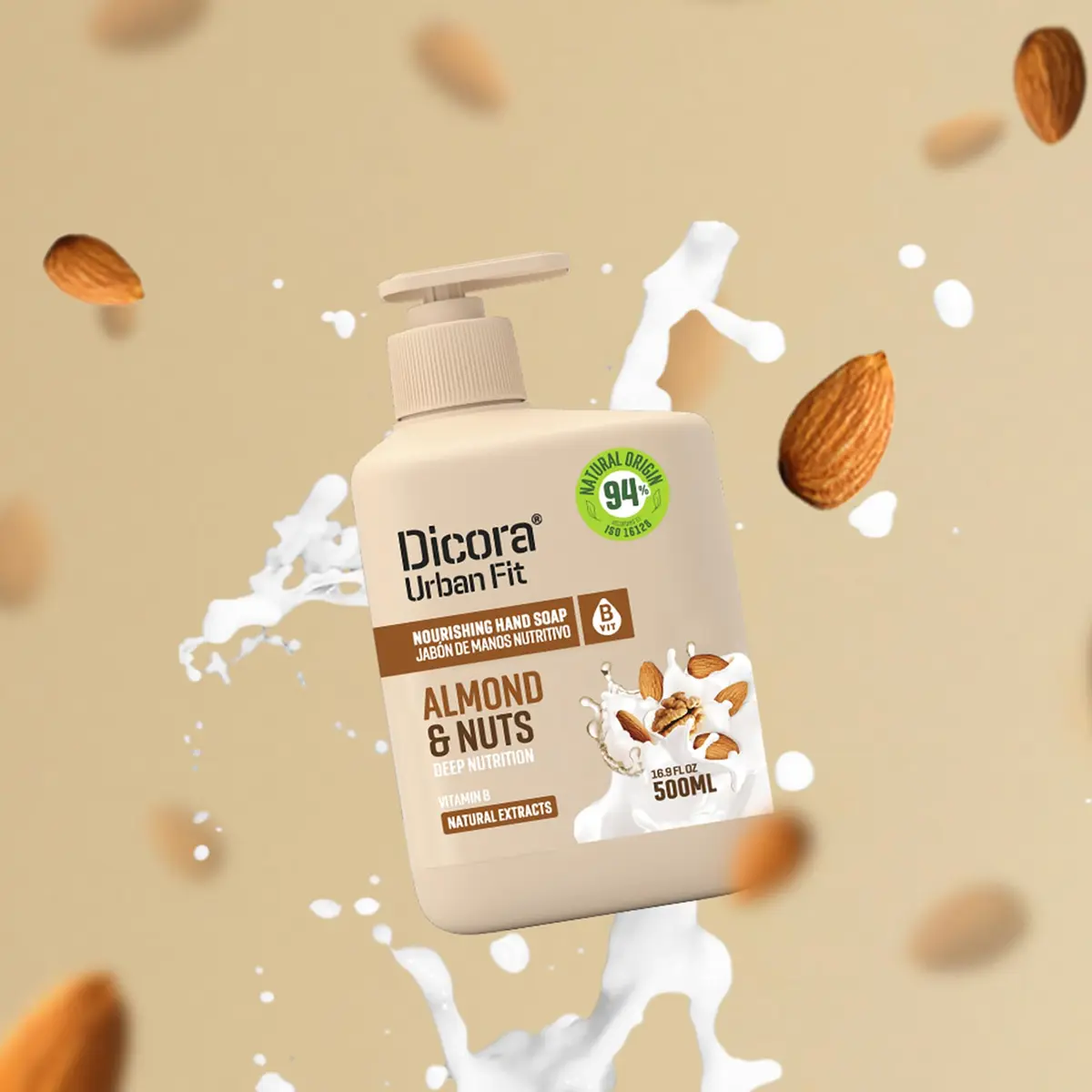 Dicora Urban Fit Nourishing Hand Soap Almond and Nuts 500ml (16.9 Fl Oz) | Gentle Moisturizing Hand Wash - view 2