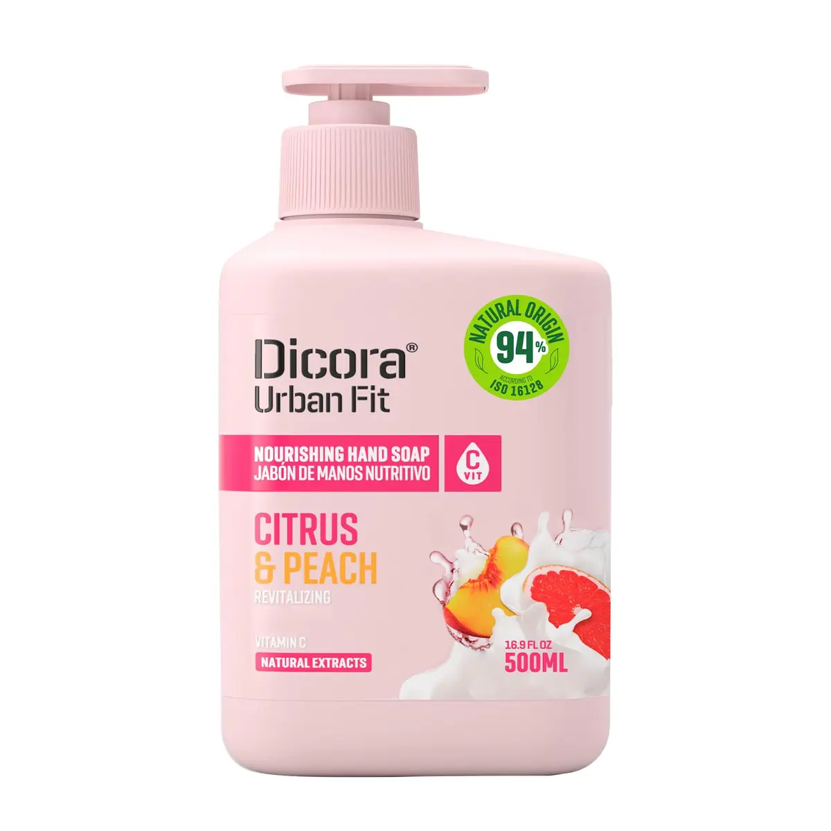 Dicora UrbanFit Nourishing Hand Soap Citrus & Peach 500ml (16.9 Fl Oz) | Hydrates & Nourishes Sensitive Skin - main product image