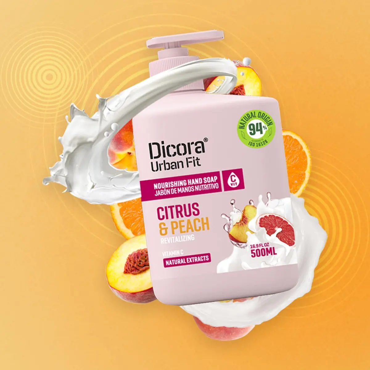 Dicora UrbanFit Nourishing Hand Soap Citrus & Peach 500ml (16.9 Fl Oz) | Hydrates & Nourishes Sensitive Skin - view 2