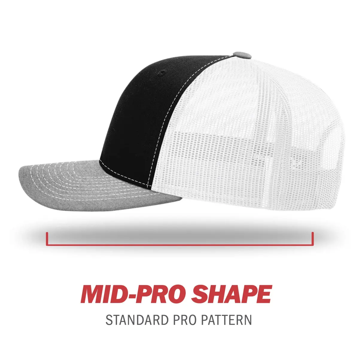 Richardson 112 Trucker Baseball Cap - Black/White/Heather Grey, One Size - view 3