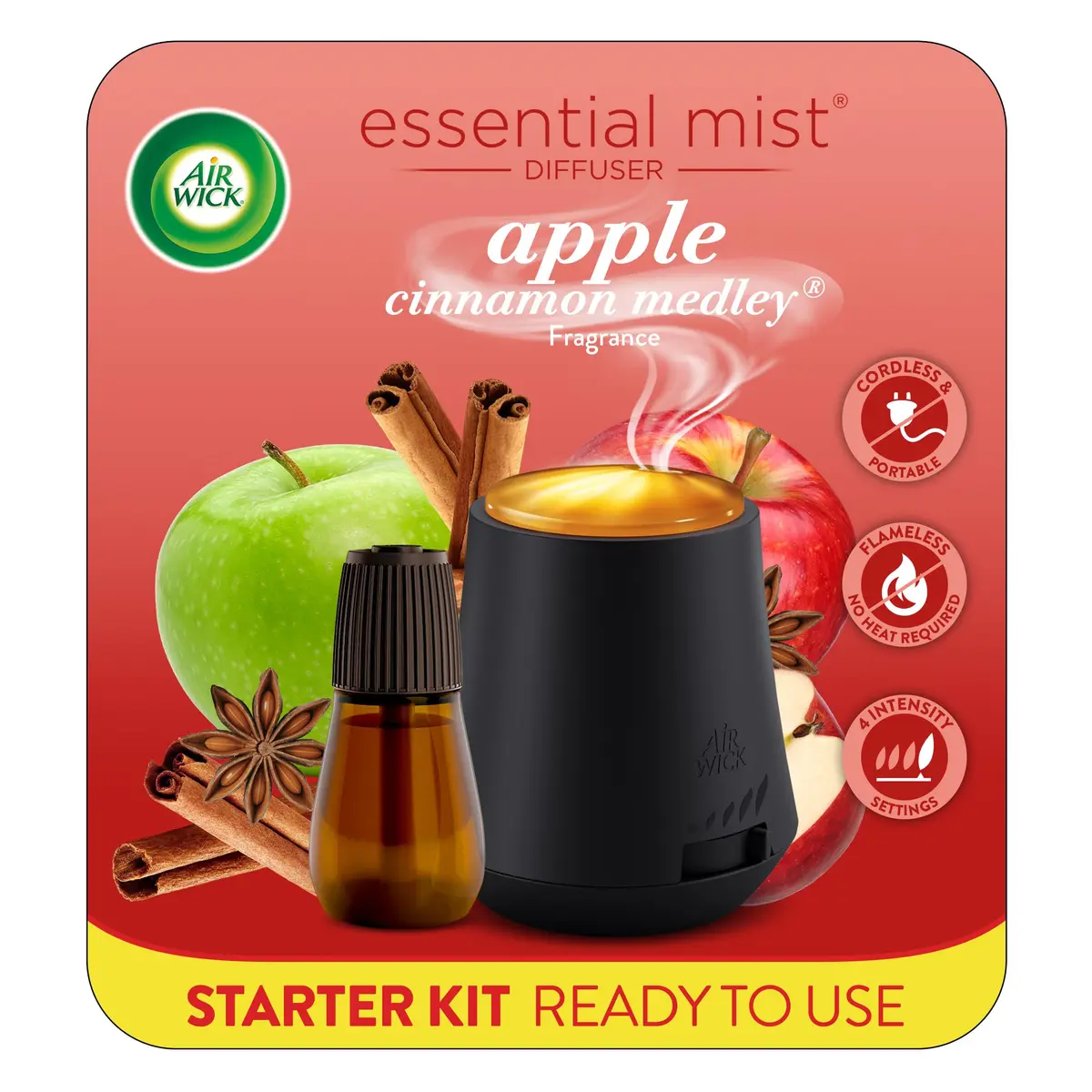 Air Wick Essential Mist Starter Kit, Apple Cinnamon | Modern Cordless Diffuser with Natural Essential Oils (70-120 chars) - main product image