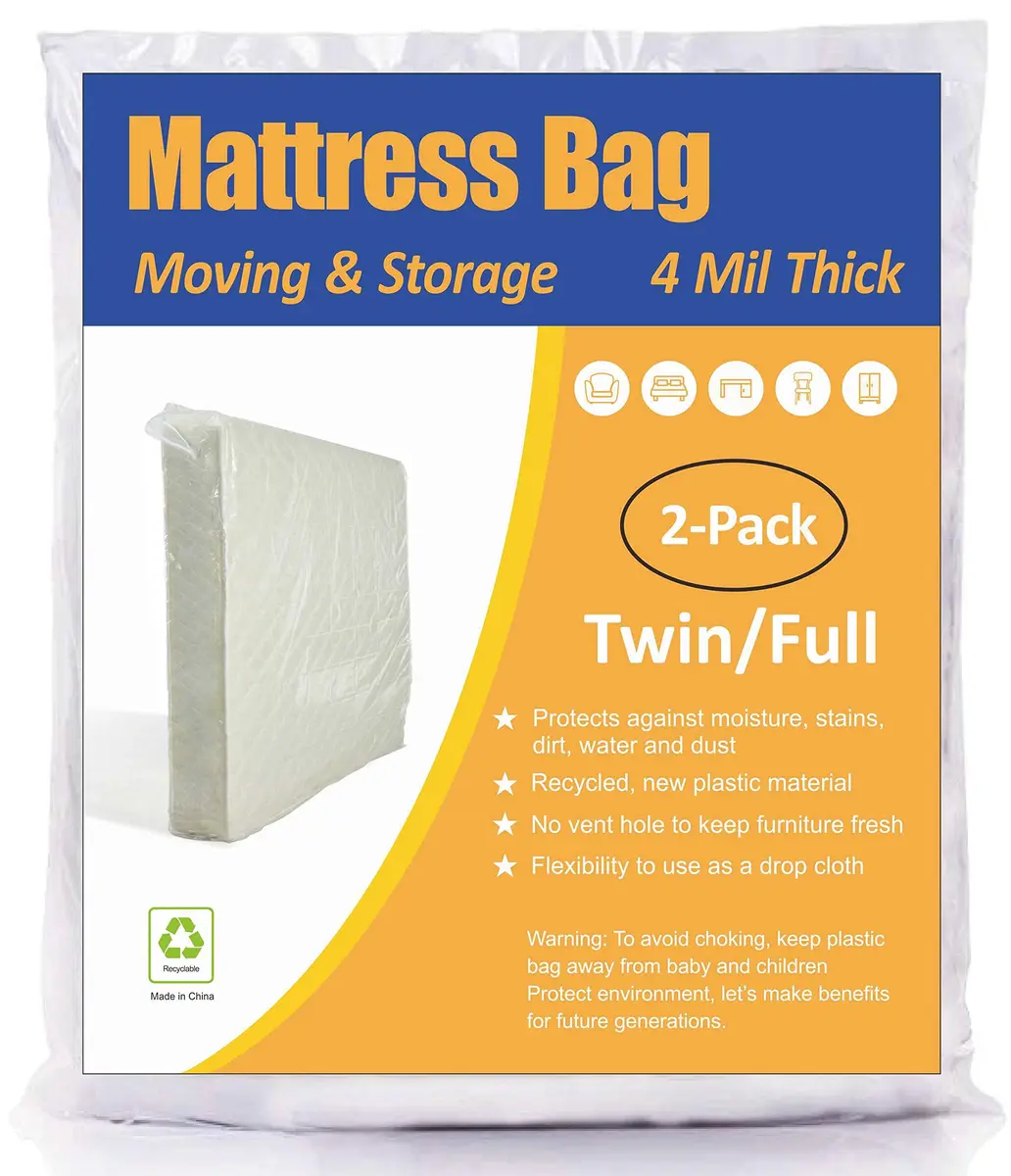 ComfortHome Mattress Bag for Moving and Storage, Twin/Full Size, 2-Pack (Clear) — Twin/Full / 4 Mil - main product image