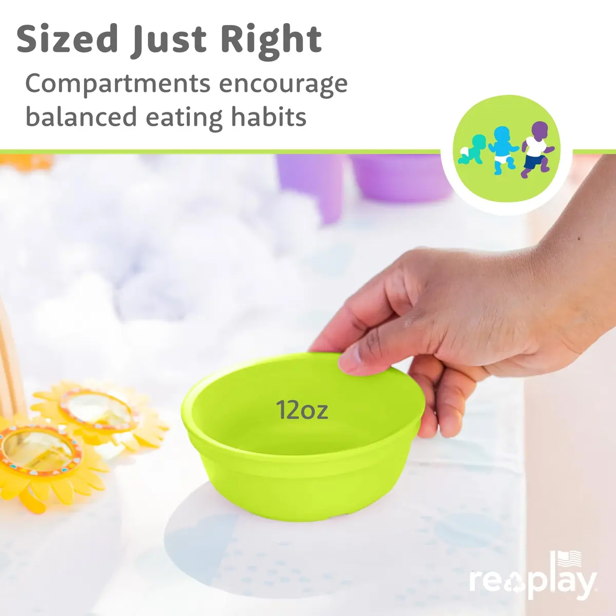 Re-Play 12 oz. Toddler Bowls Set of 4 | Deep-Walled, Durable & Reusable Snack & Meal Bowls, BPA-Free, Made in USA from Recycled Plastic - view 8