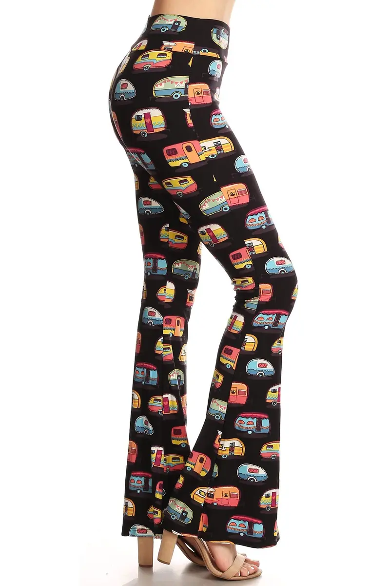 Leggings Depot PZA-S504W-S Campers Print Palazzo Pants | High Waist, Stretchy, Comfortable, Small - main product image