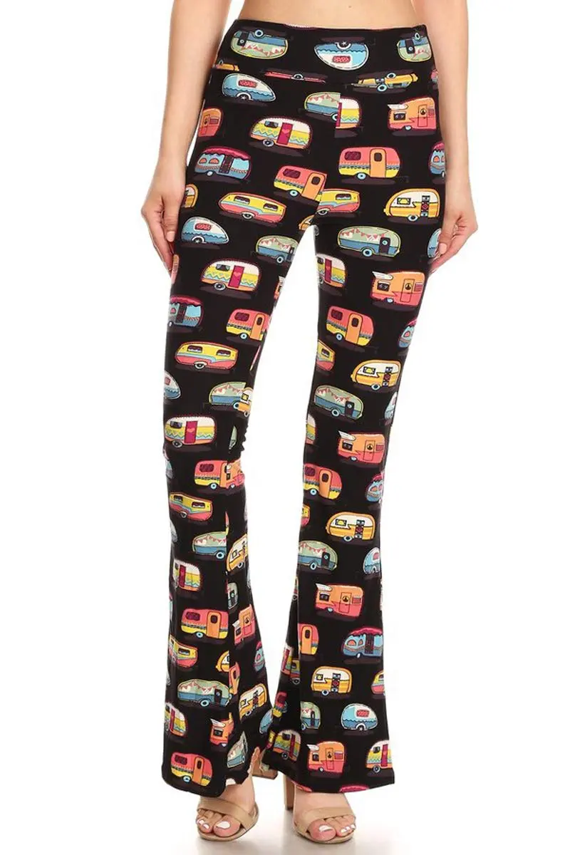 Leggings Depot PZA-S504W-S Campers Print Palazzo Pants | High Waist, Stretchy, Comfortable, Small - view 2