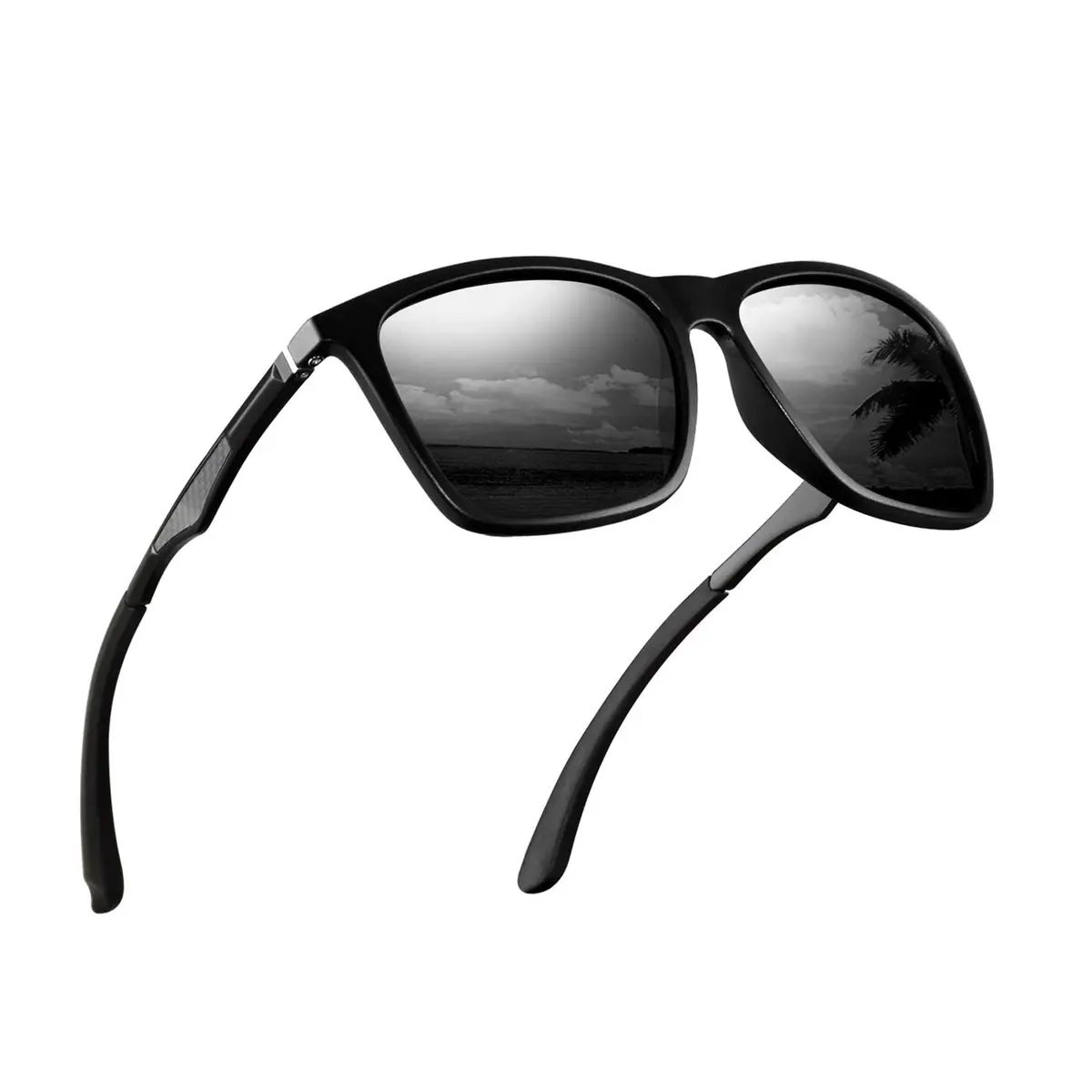 monrich Polarized Rectangular Sunglasses for Men, Matte Black Frame & Grey Lens | UV400 Protection - main product image