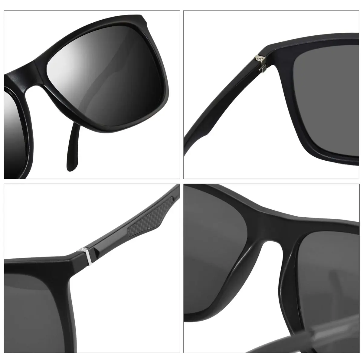 monrich Polarized Rectangular Sunglasses for Men, Matte Black Frame & Grey Lens | UV400 Protection - view 5