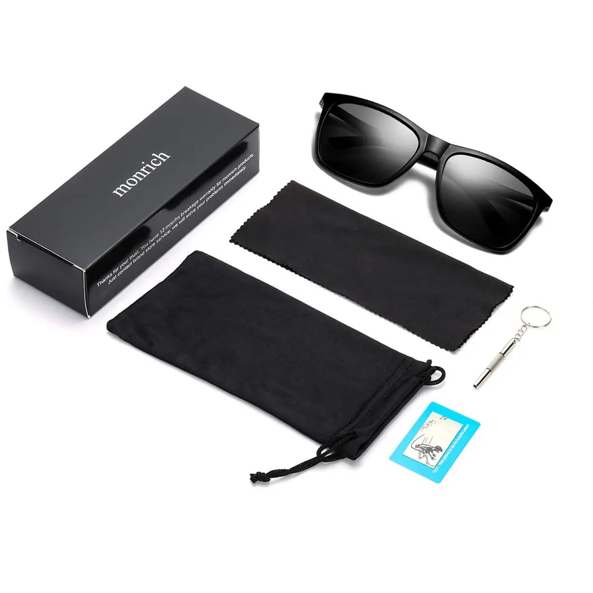 monrich Polarized Rectangular Sunglasses for Men, Matte Black Frame & Grey Lens | UV400 Protection - view 7