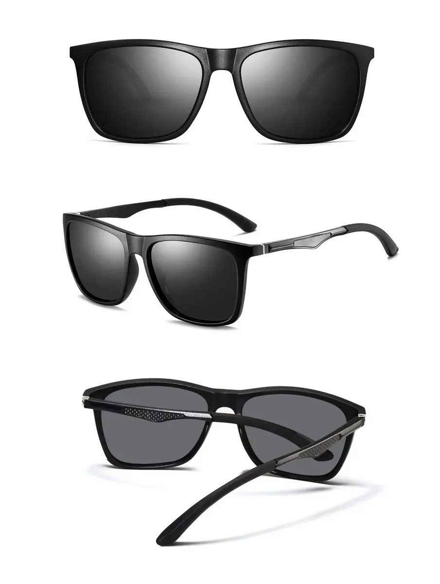 monrich Polarized Rectangular Sunglasses for Men, Matte Black Frame & Grey Lens | UV400 Protection - view 3