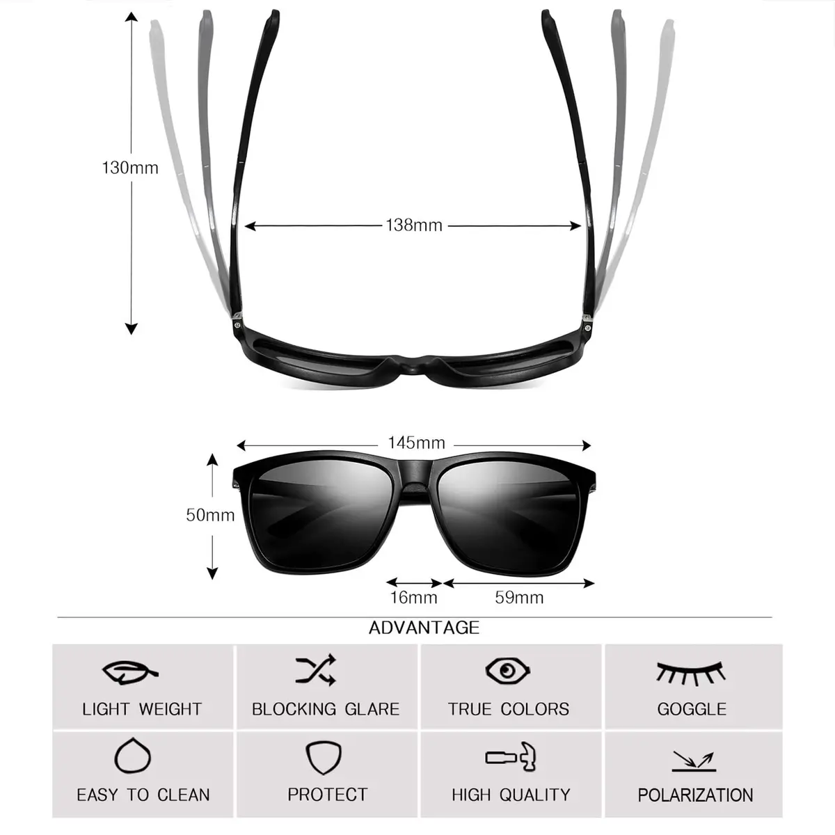 monrich Polarized Rectangular Sunglasses for Men, Matte Black Frame & Grey Lens | UV400 Protection - view 4
