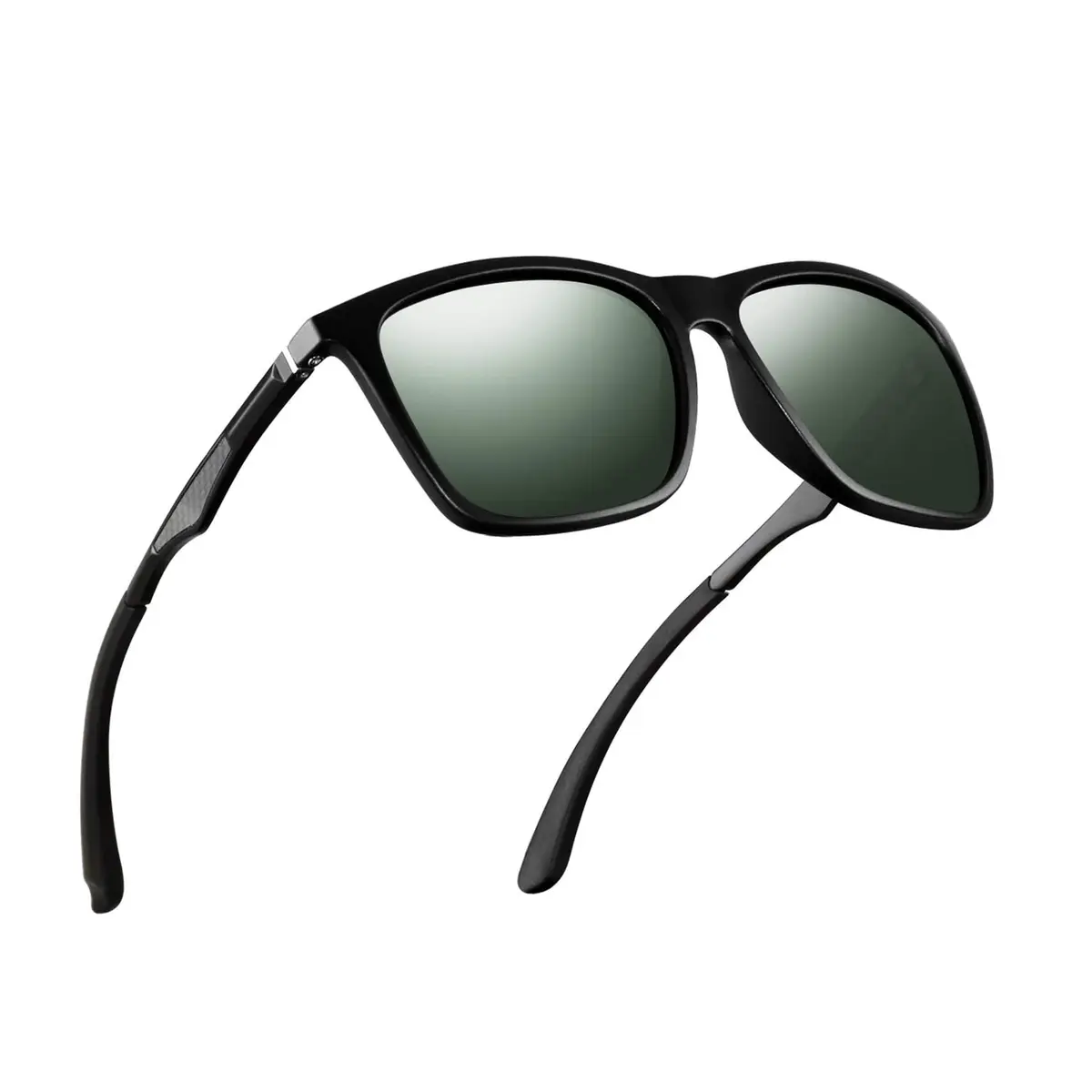 monrich Polarized Rectangular Sunglasses for Men, Matte Black Frame & Green Lens | UV400 Protection - main product image