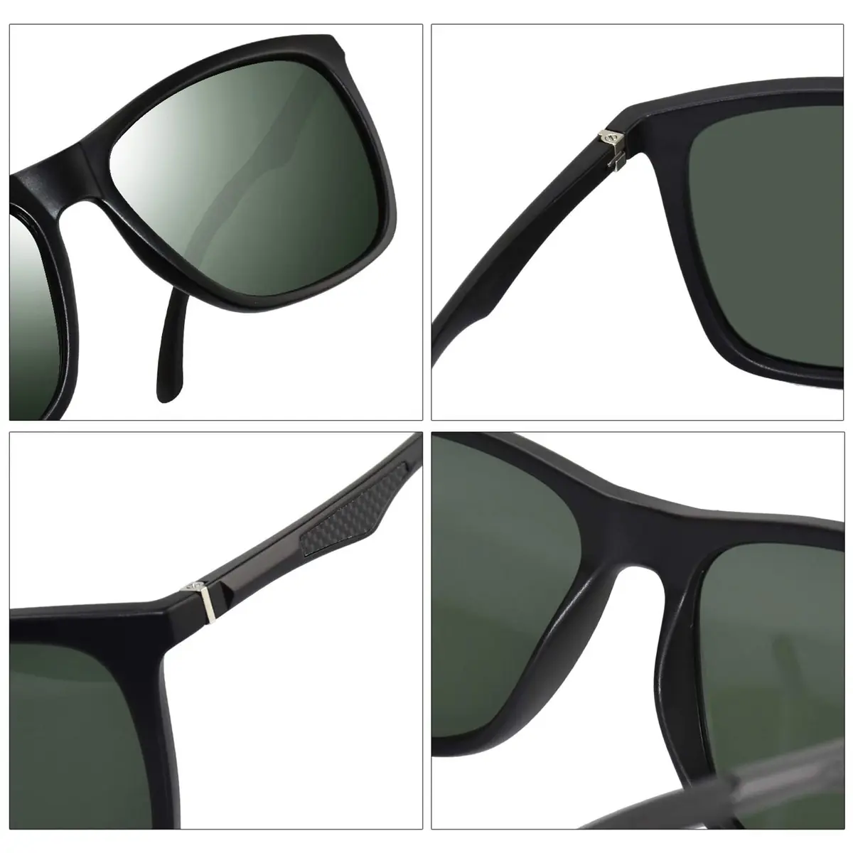 monrich Polarized Rectangular Sunglasses for Men, Matte Black Frame & Green Lens | UV400 Protection - view 5