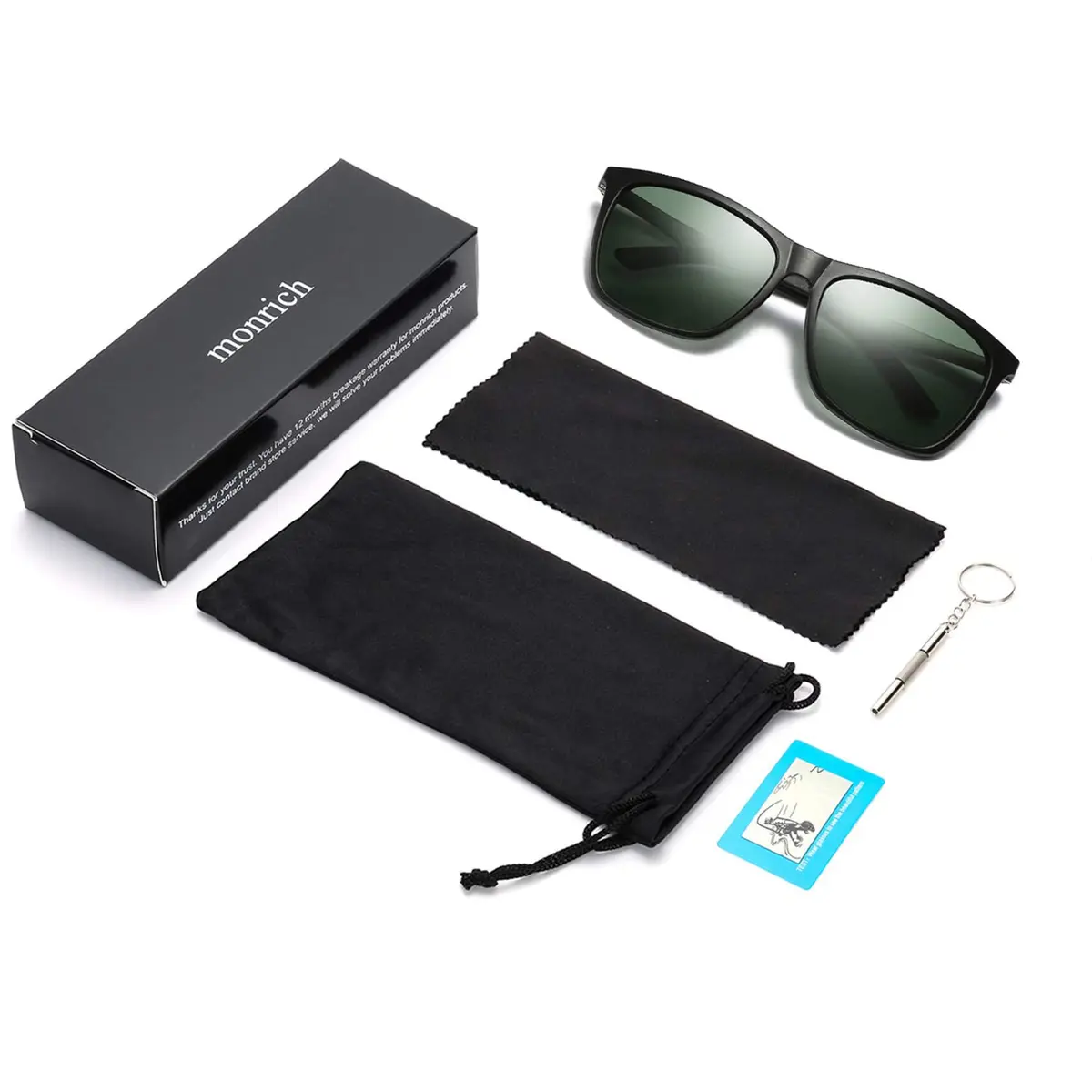monrich Polarized Rectangular Sunglasses for Men, Matte Black Frame & Green Lens | UV400 Protection - view 7