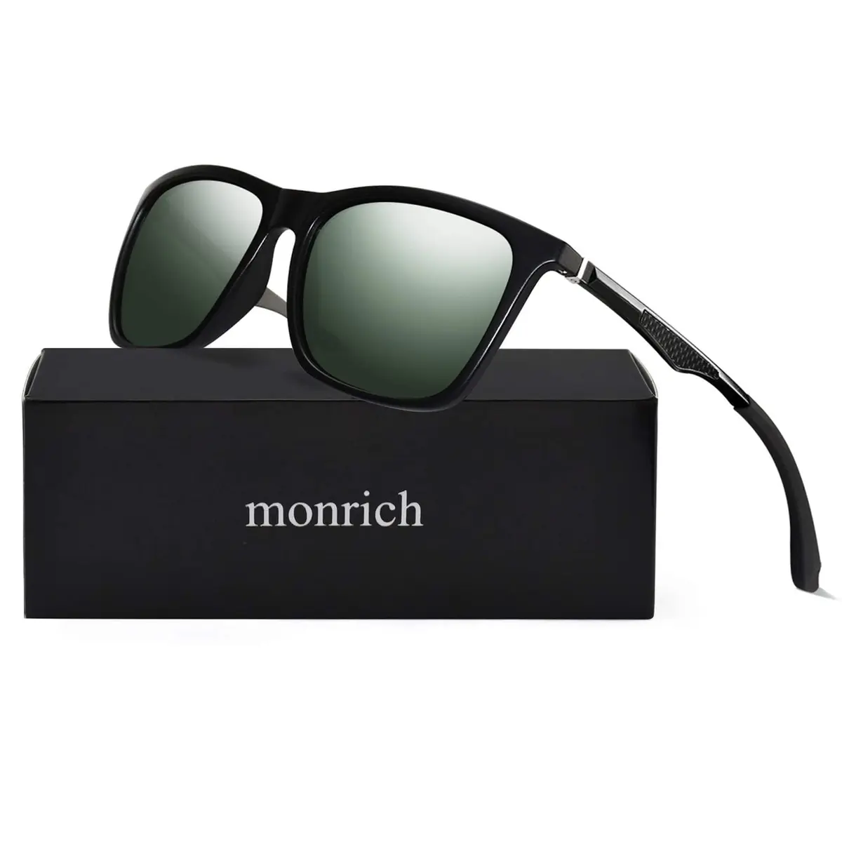 monrich Polarized Rectangular Sunglasses for Men, Matte Black Frame & Green Lens | UV400 Protection - view 2