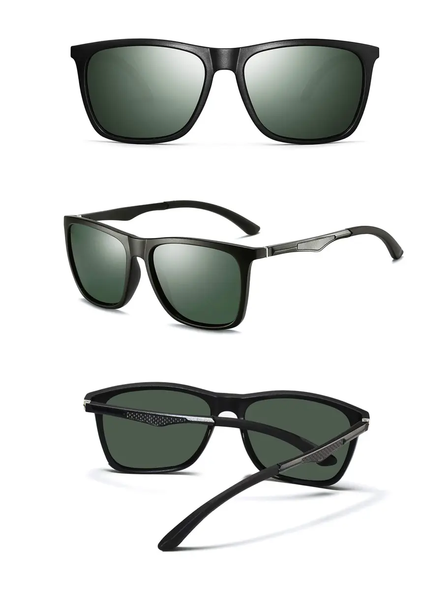 monrich Polarized Rectangular Sunglasses for Men, Matte Black Frame & Green Lens | UV400 Protection - view 3
