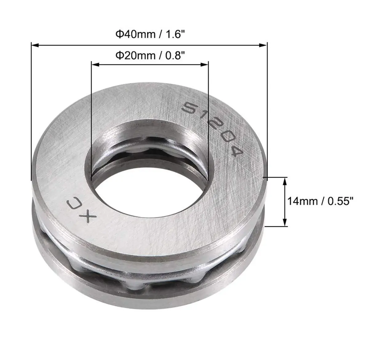 XMHF Thrust Ball Bearing 20mm x 40mm x 14mm | Carbon Steel Axial Load Support for Low-Speed Machinery - view 3