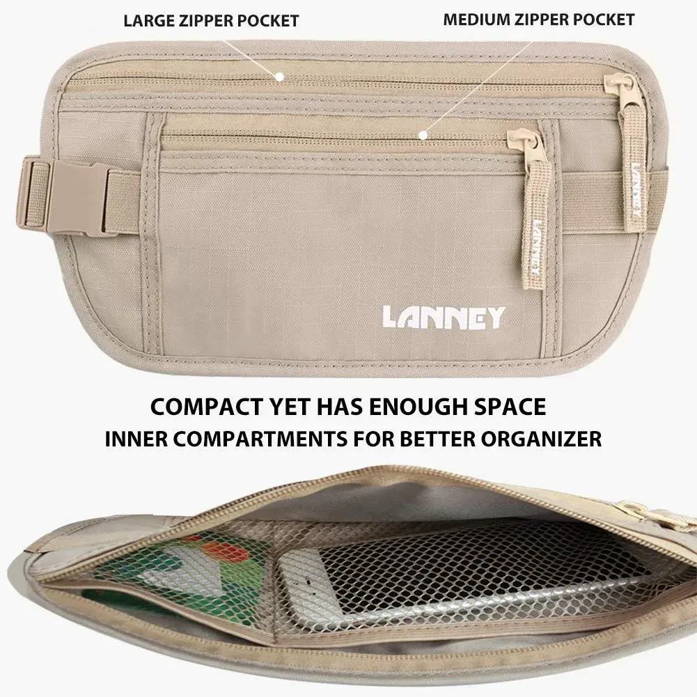 LANNEY Slim RFID Blocking Money Belt with Passport Holder & 2 RFID Sleeves | 27cm (10.6") x 14cm (5.5") - view 4