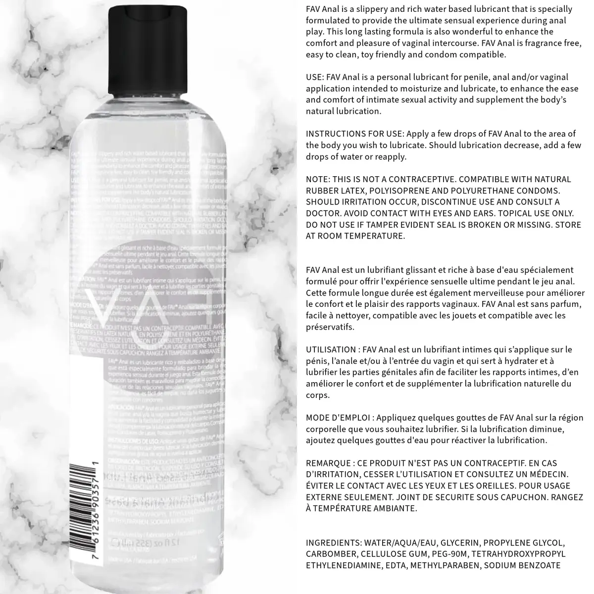 FAV Water Based Anal Lube 12 Fl Oz | Slippery & Rich for Men, Women, Couples - view 7