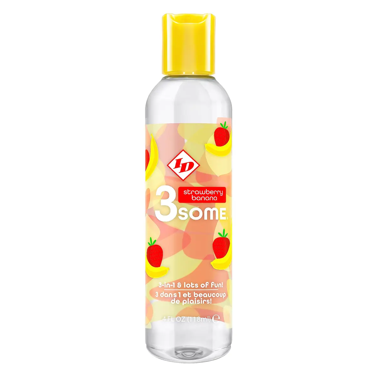 ID Lubricants 3some Flavored Sensual Massage – Strawberry Banana 4 fl oz | 3-in-1 flavored lubricant for oral, massage & warming fun - main product image