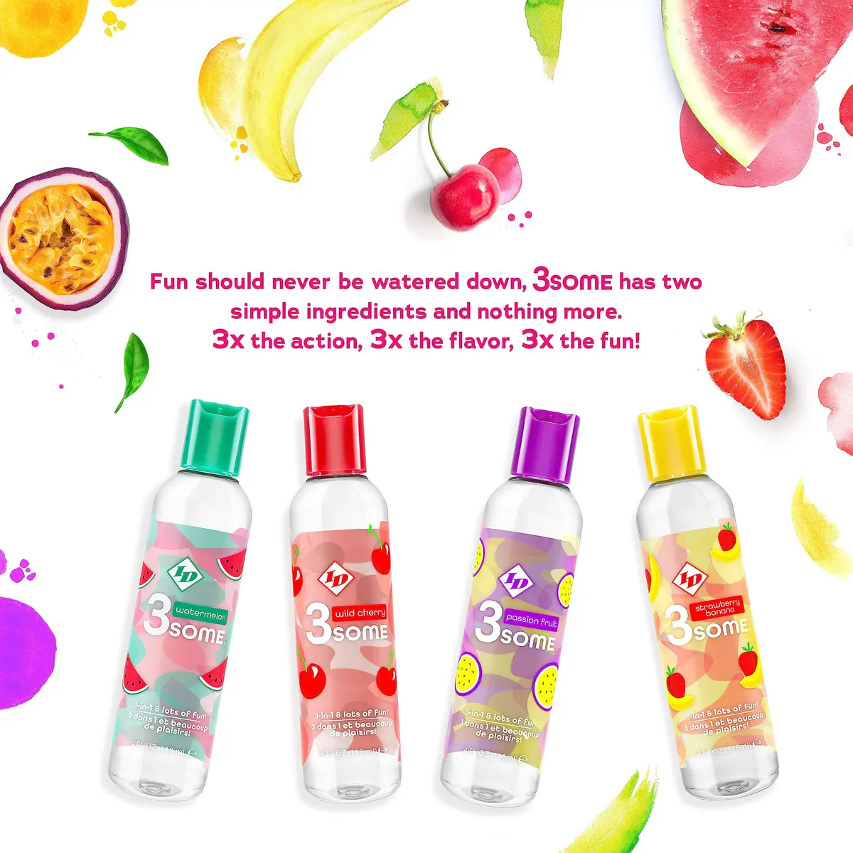 ID Lubricants 3some Flavored Sensual Massage – Strawberry Banana 4 fl oz | 3-in-1 flavored lubricant for oral, massage & warming fun - view 6