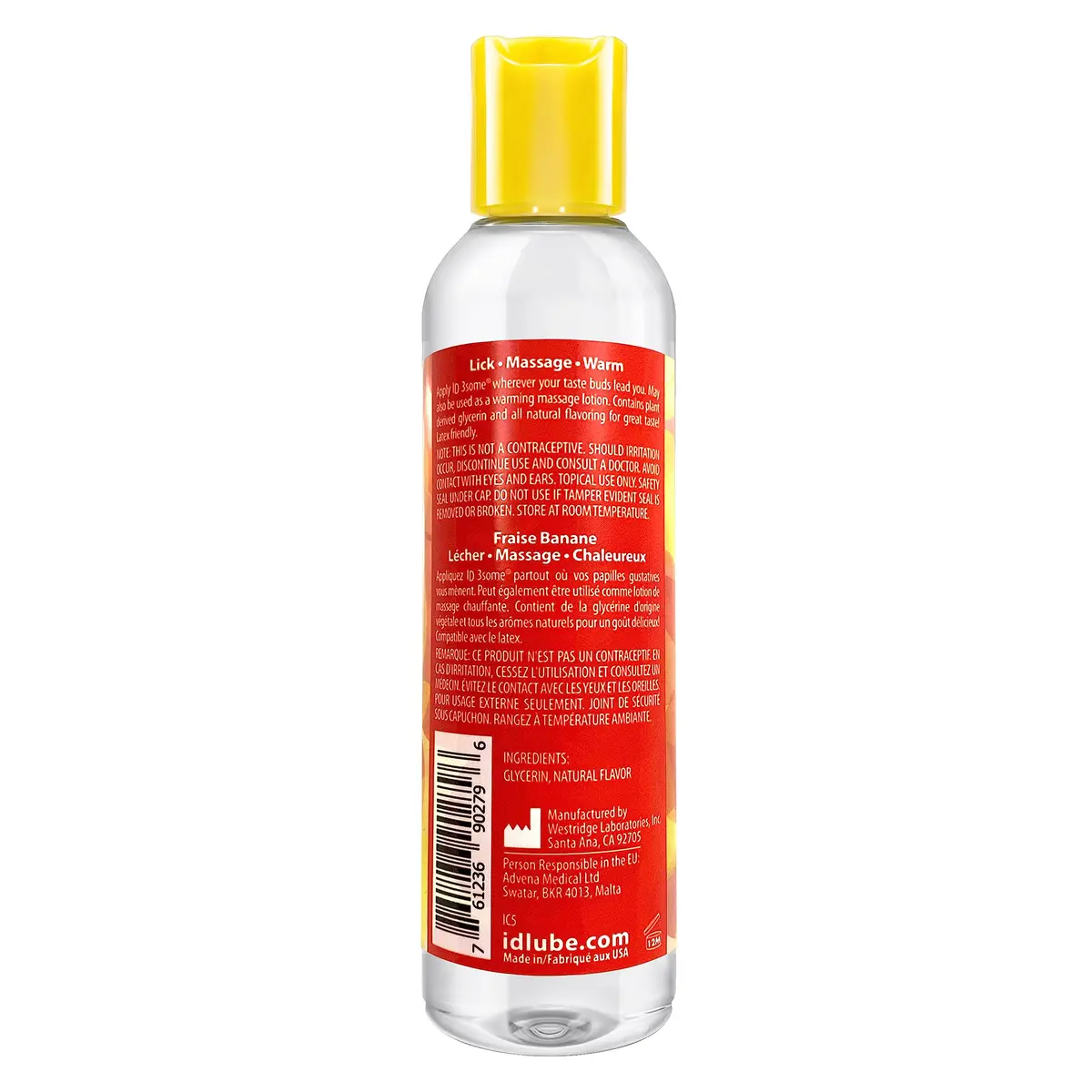 ID Lubricants 3some Flavored Sensual Massage – Strawberry Banana 4 fl oz | 3-in-1 flavored lubricant for oral, massage & warming fun - view 2