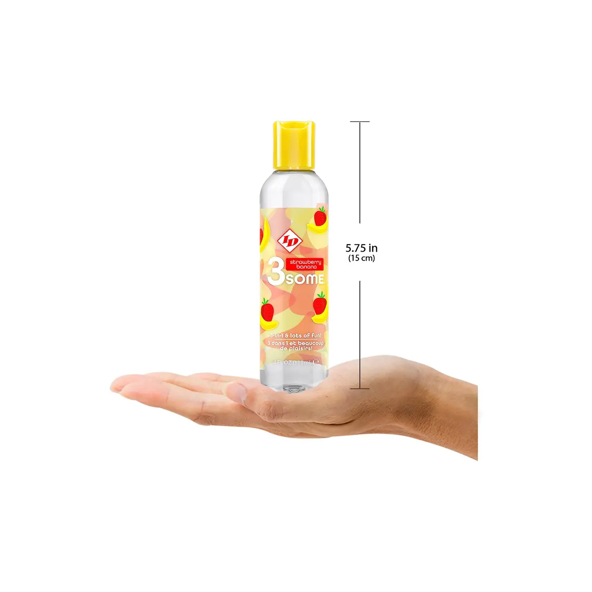 ID Lubricants 3some Flavored Sensual Massage – Strawberry Banana 4 fl oz | 3-in-1 flavored lubricant for oral, massage & warming fun - view 3