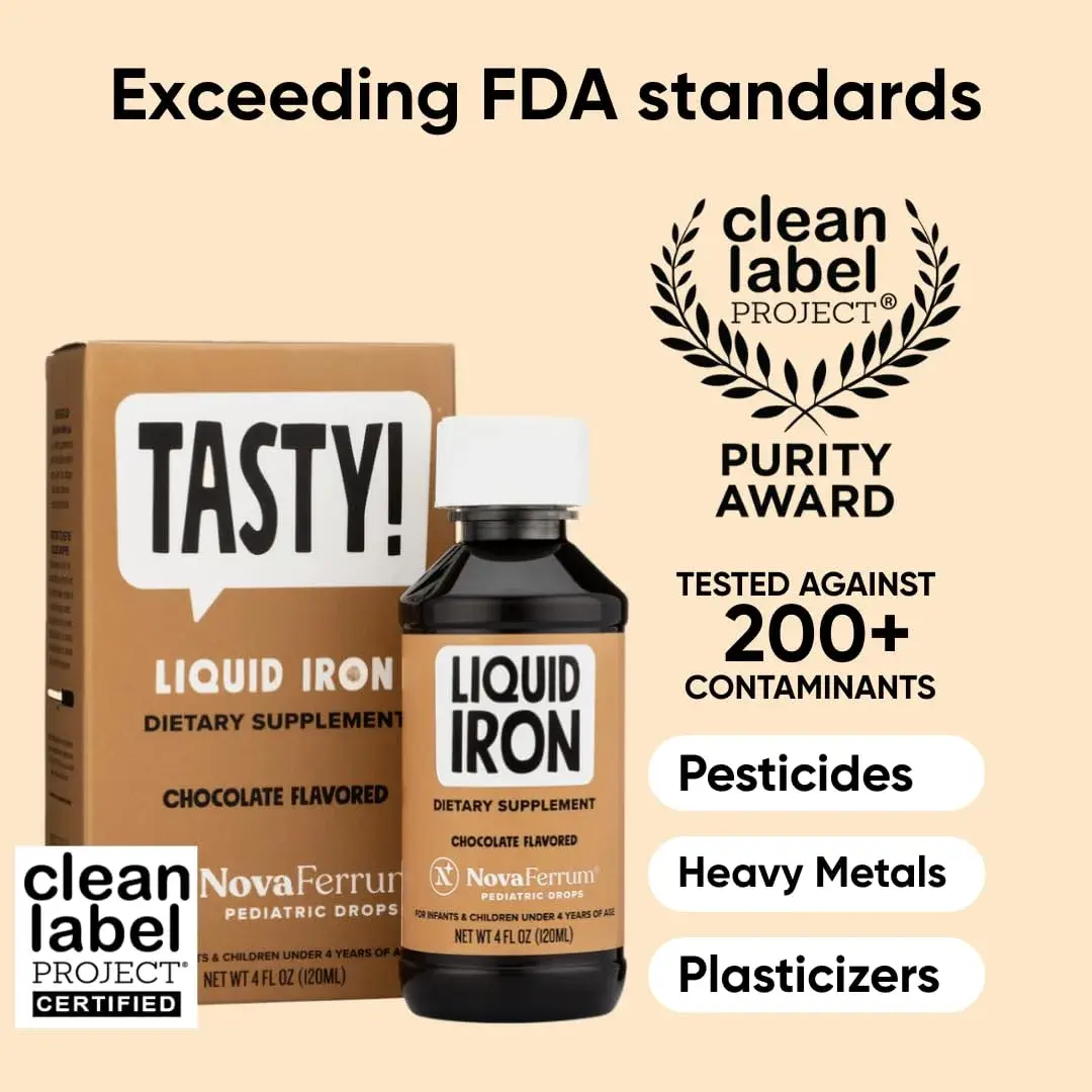 NovaFerrum Tasty Pediatric Drops Liquid Iron Supplement 120 Servings (4 Fl Oz / 118 ml) | Chocolate Flavored, Sugar & Gluten Free - view 2