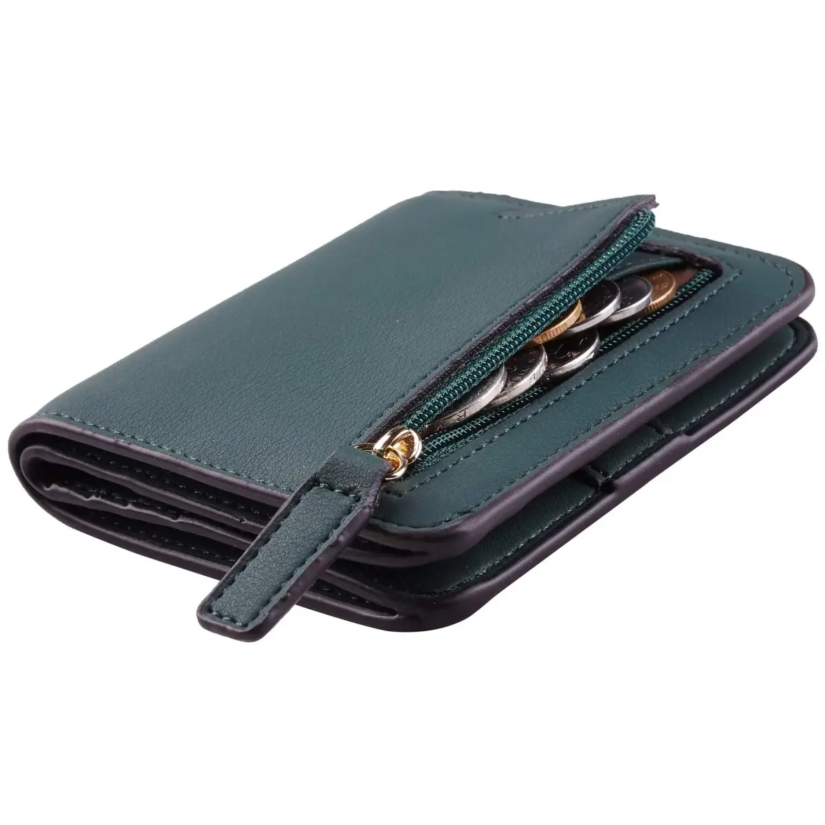 Toughergun Women's Slim Leather Wallet in 04 ReNapa Green Coal, Compact Bifold with RFID Protection & ID Window - main product image