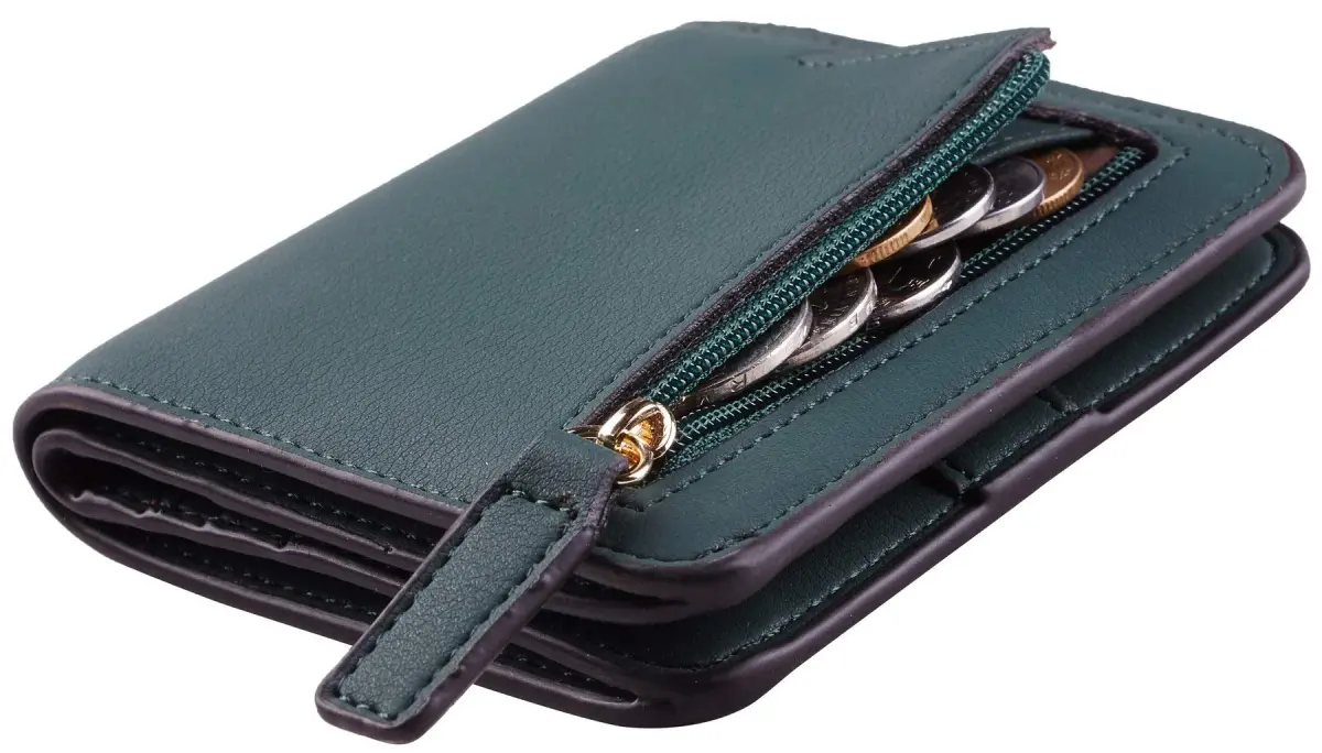 Toughergun Women's Slim Leather Wallet in 04 ReNapa Green Coal, Compact Bifold with RFID Protection & ID Window - main product image