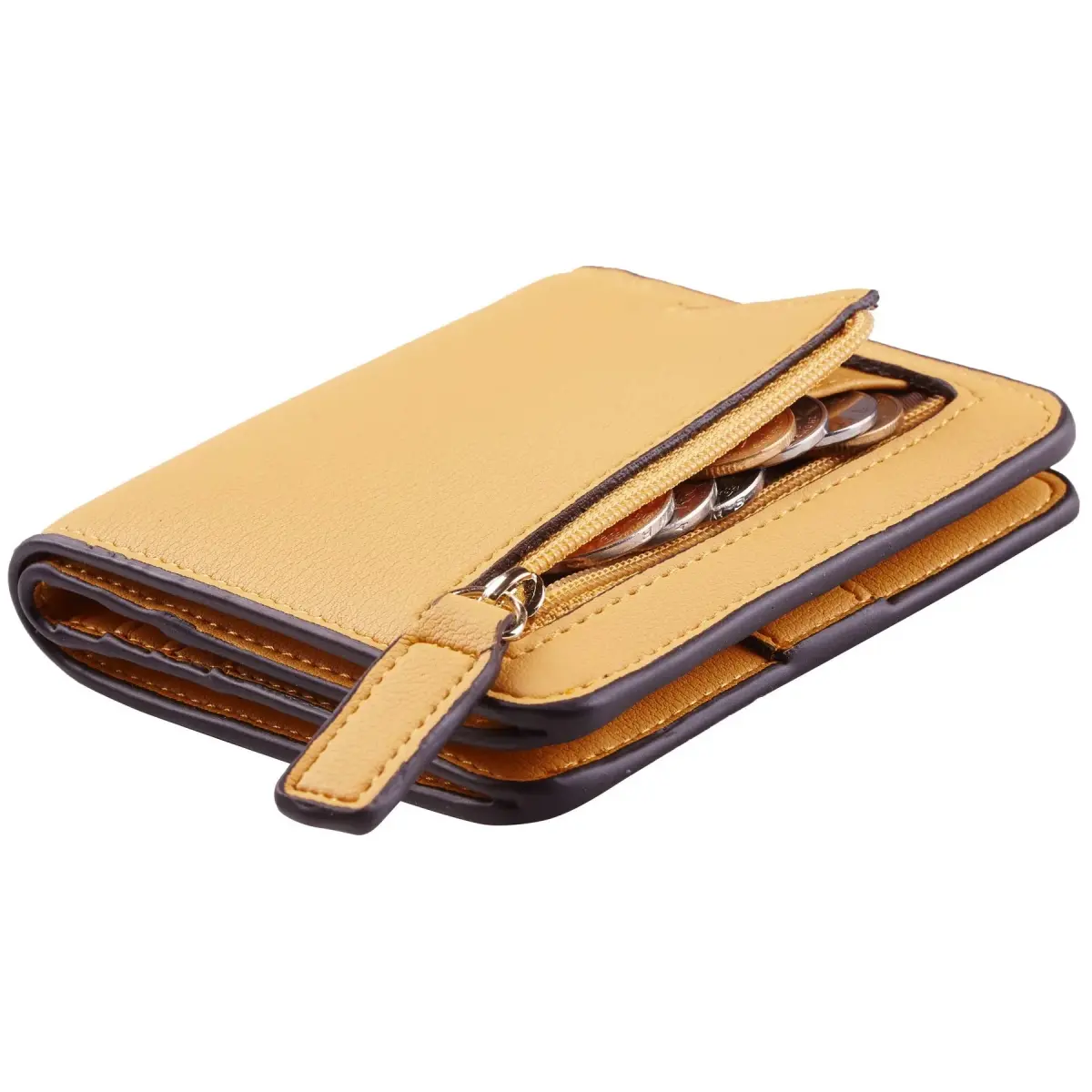 Toughergun Women's Small Slim Leather Wallet with RFID Protection, Compact Bifold Mini Purse with Clear ID Window (Yellow) - main product image