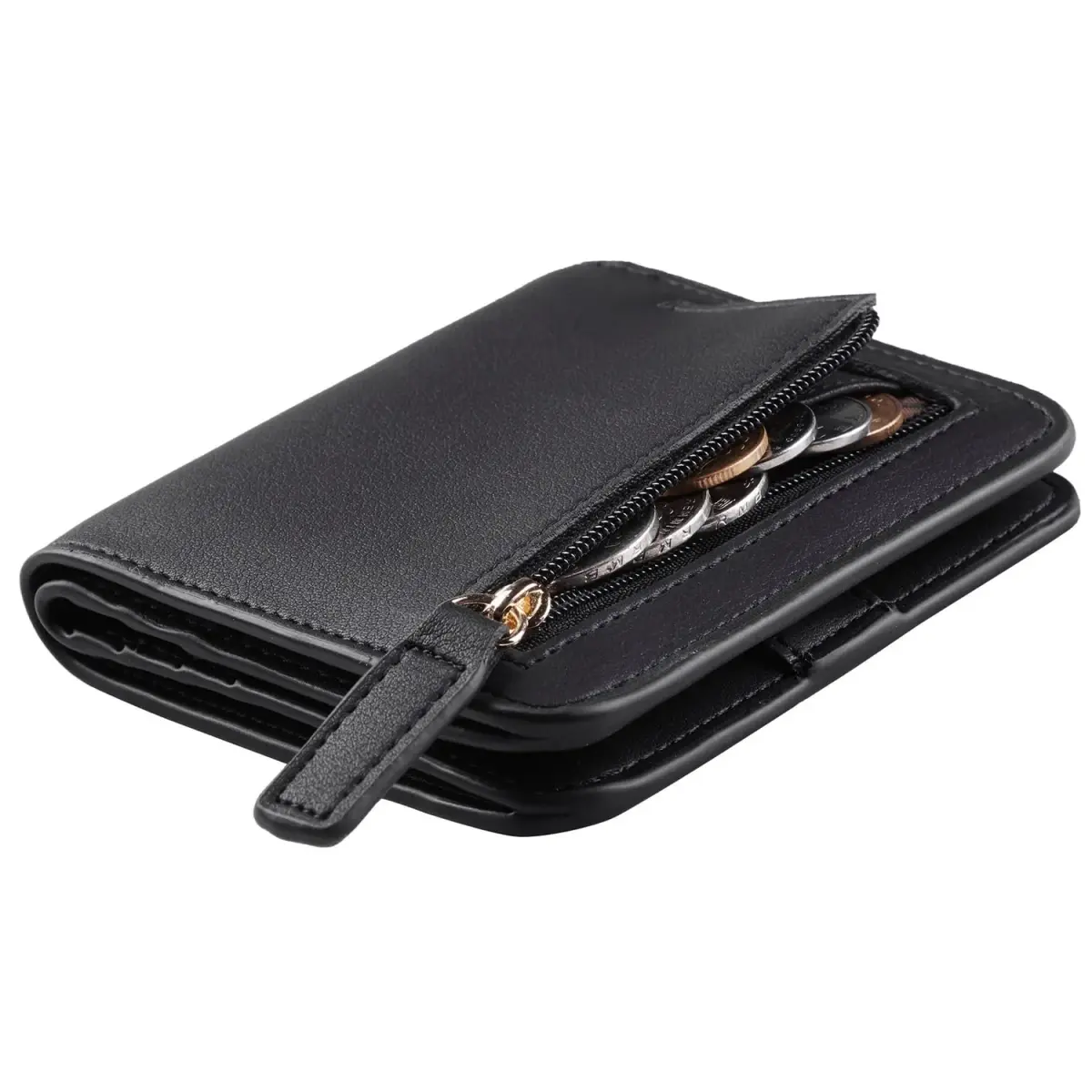 Toughergun Women's Slim Black Leather Wallet with RFID Protection, Compact Bifold Mini Purse - main product image