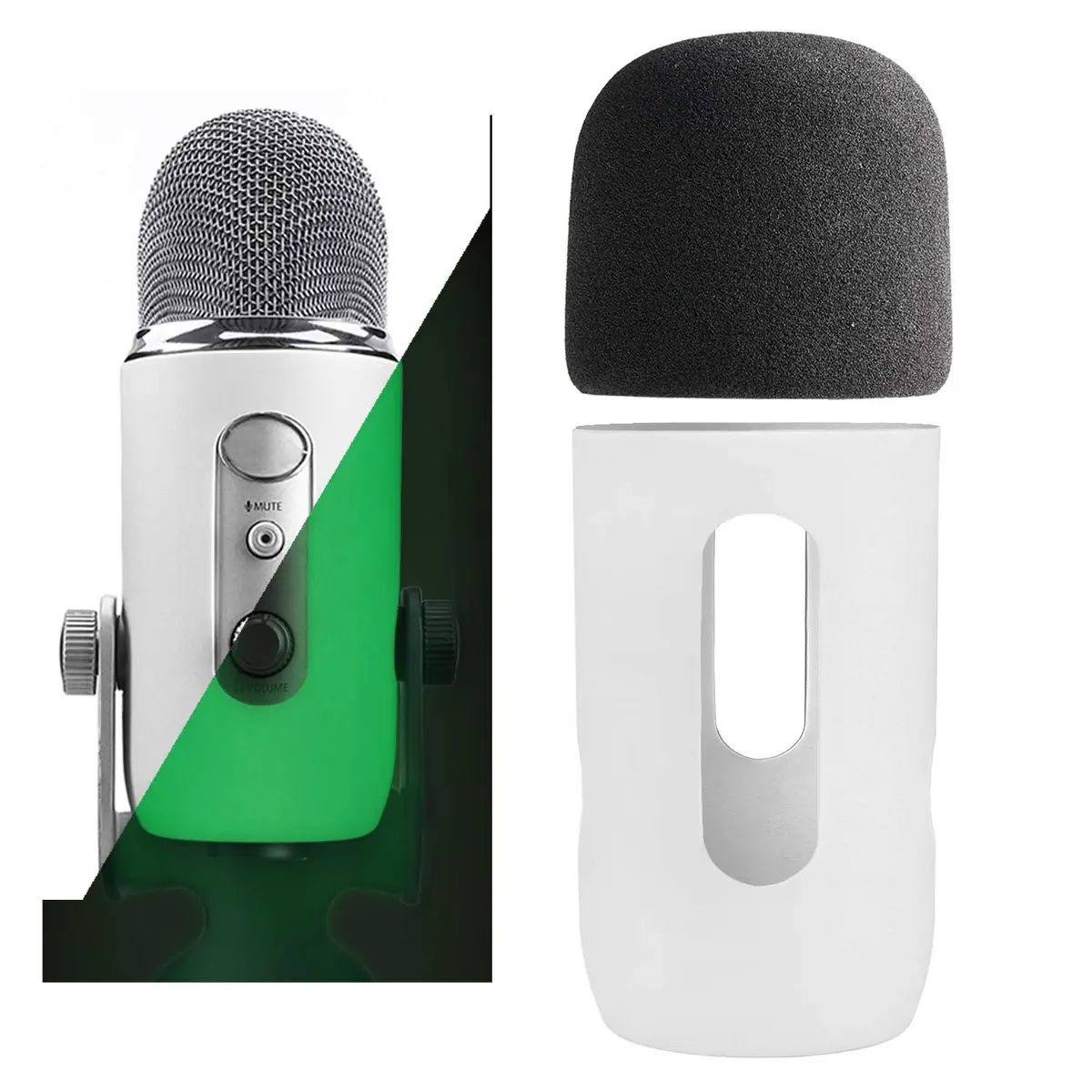 YOUSHARES Microphone Windscreen Foam & Protector for Blue Yeti & Yeti Pro | Moonwhite Foam & Silicone Cover - main product image