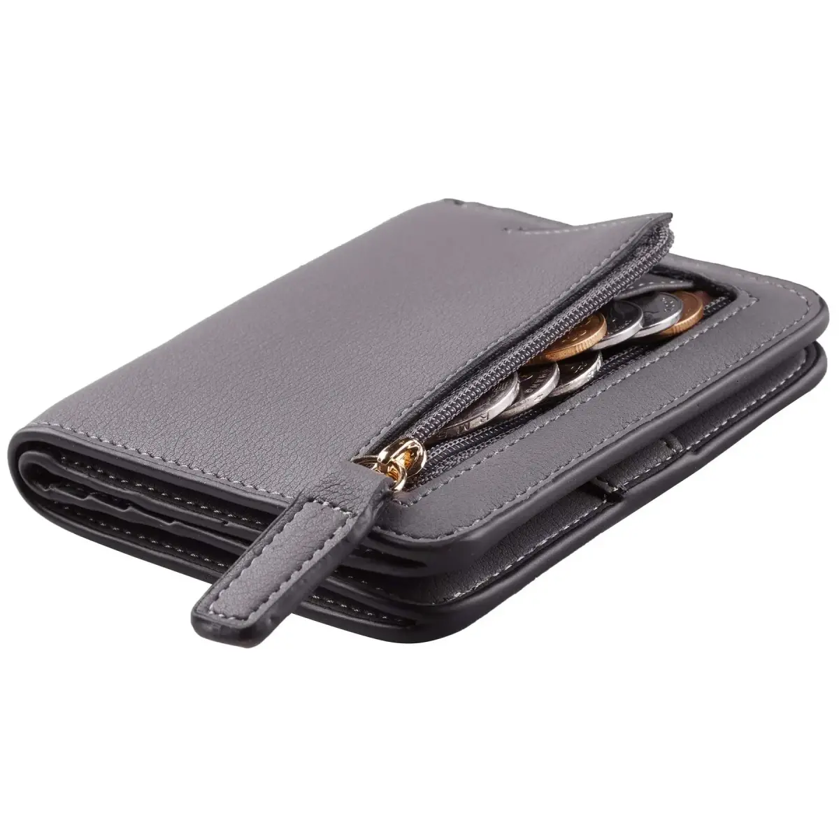 Toughergun Women's Slim Leather Wallet - 07 ReNapa Grey Light, RFID Protection, Compact Bifold Mini Purse - main product image