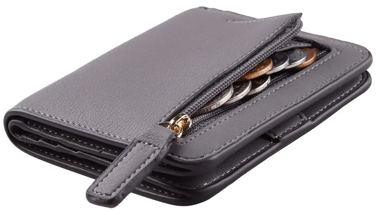 Toughergun Women's Slim Leather Wallet - 07 ReNapa Grey Light, RFID Protection, Compact Bifold Mini Purse - main product image