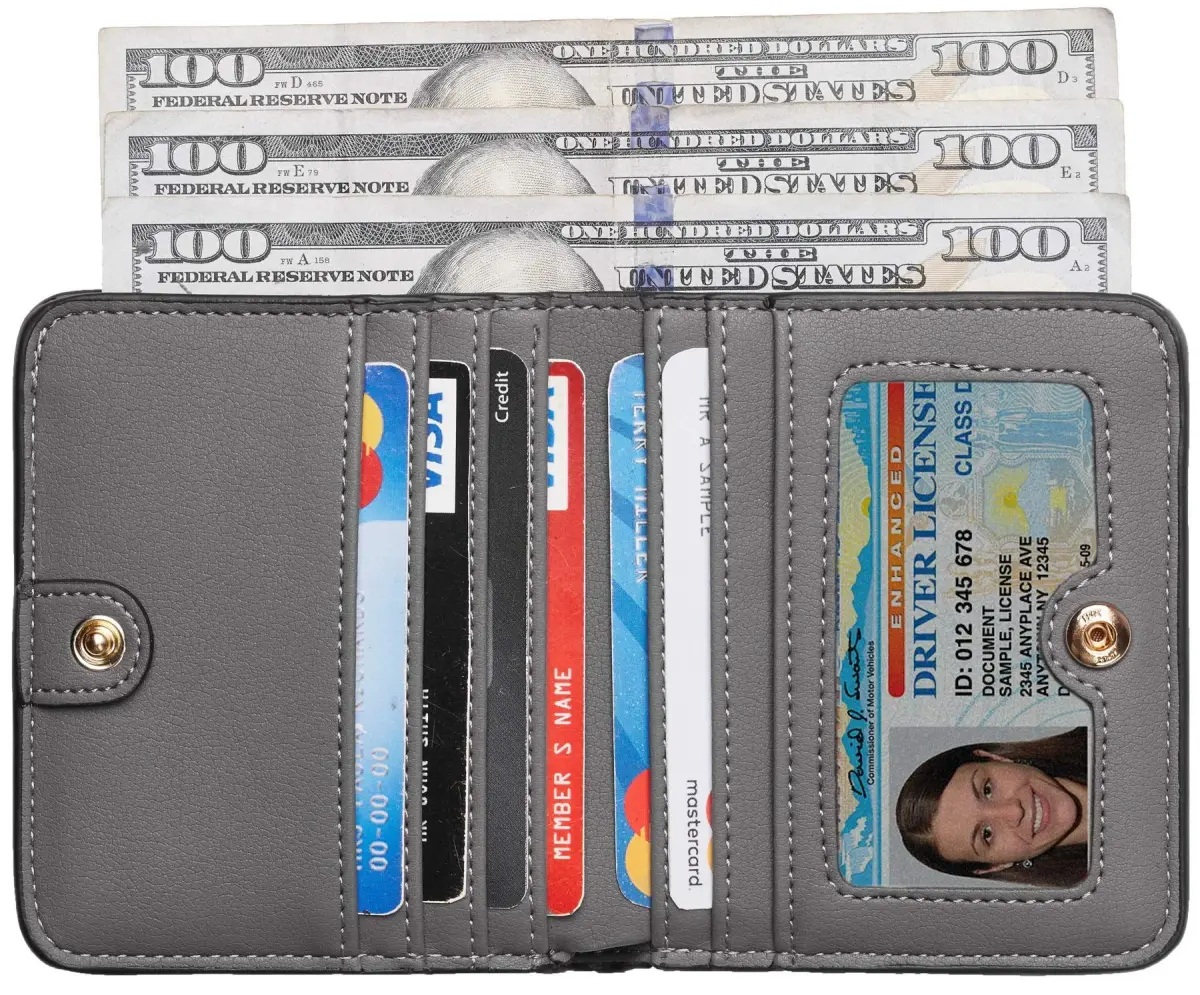 Toughergun Women's Slim Leather Wallet - 07 ReNapa Grey Light, RFID Protection, Compact Bifold Mini Purse - view 2