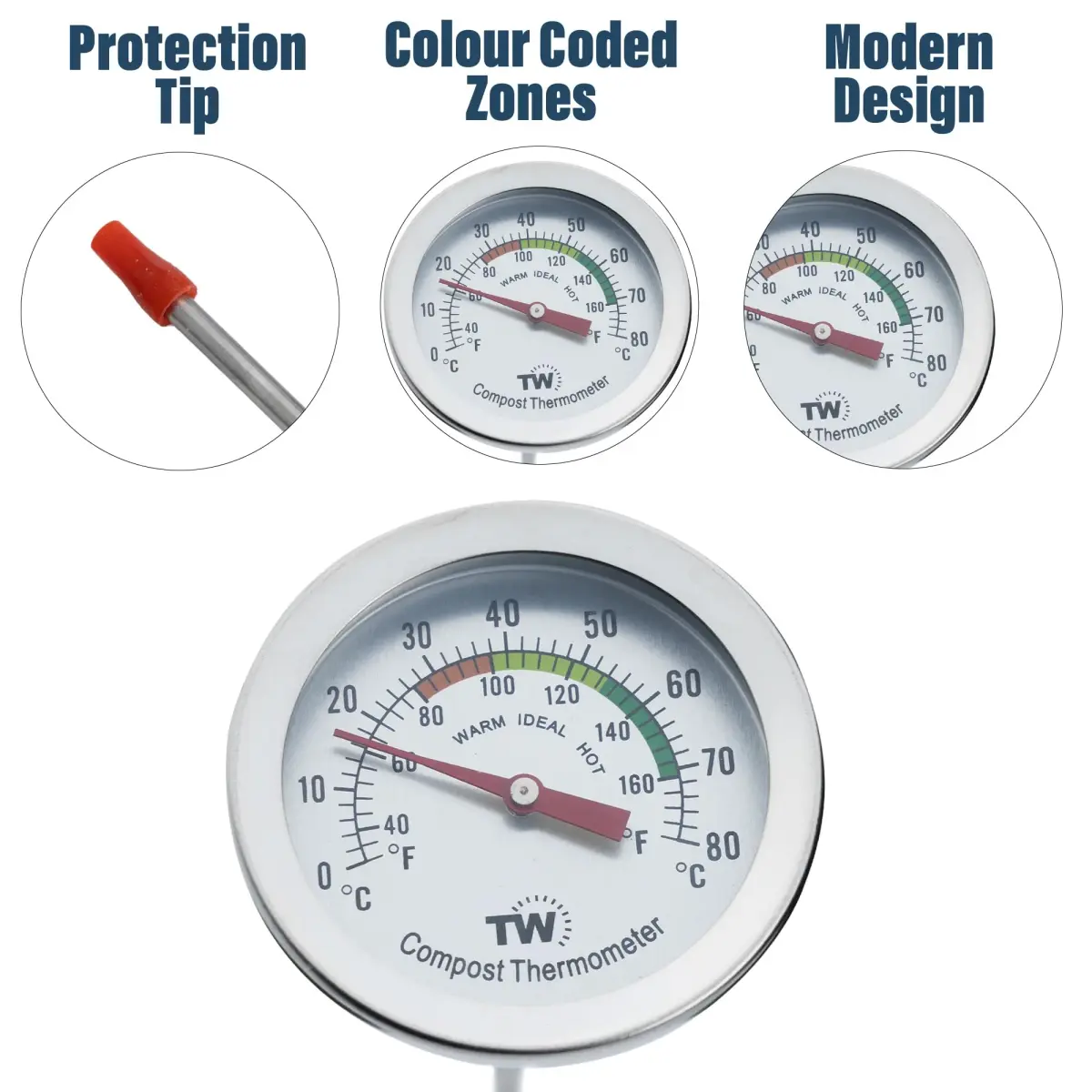 Thermometer World Compost Thermometer Stainless Steel Dial with 295MM Probe & 50MM Dial | Measures 29.5cm (11.61in) Probe Length - view 3