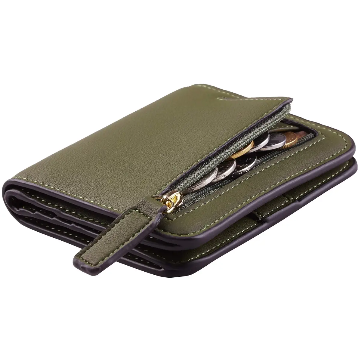Toughergun 15 ReNapa Green Army Slim Leather Bifold Wallet for Women with RFID Protection - main product image