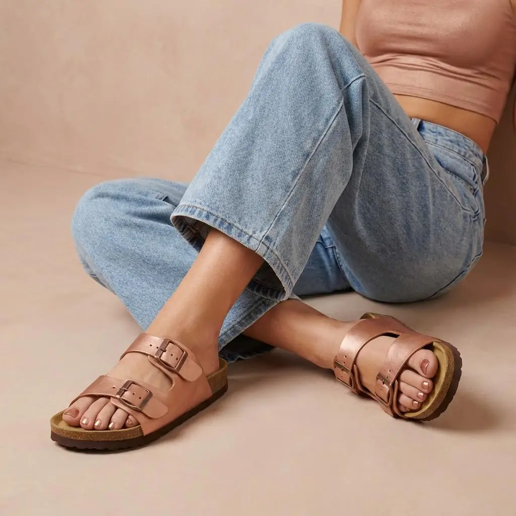 CUSHIONAIRE Lane Cork Slide Women's Sandals, Comfortable Slip-On Footwear, Gold (Rose) 6.5 - view 2