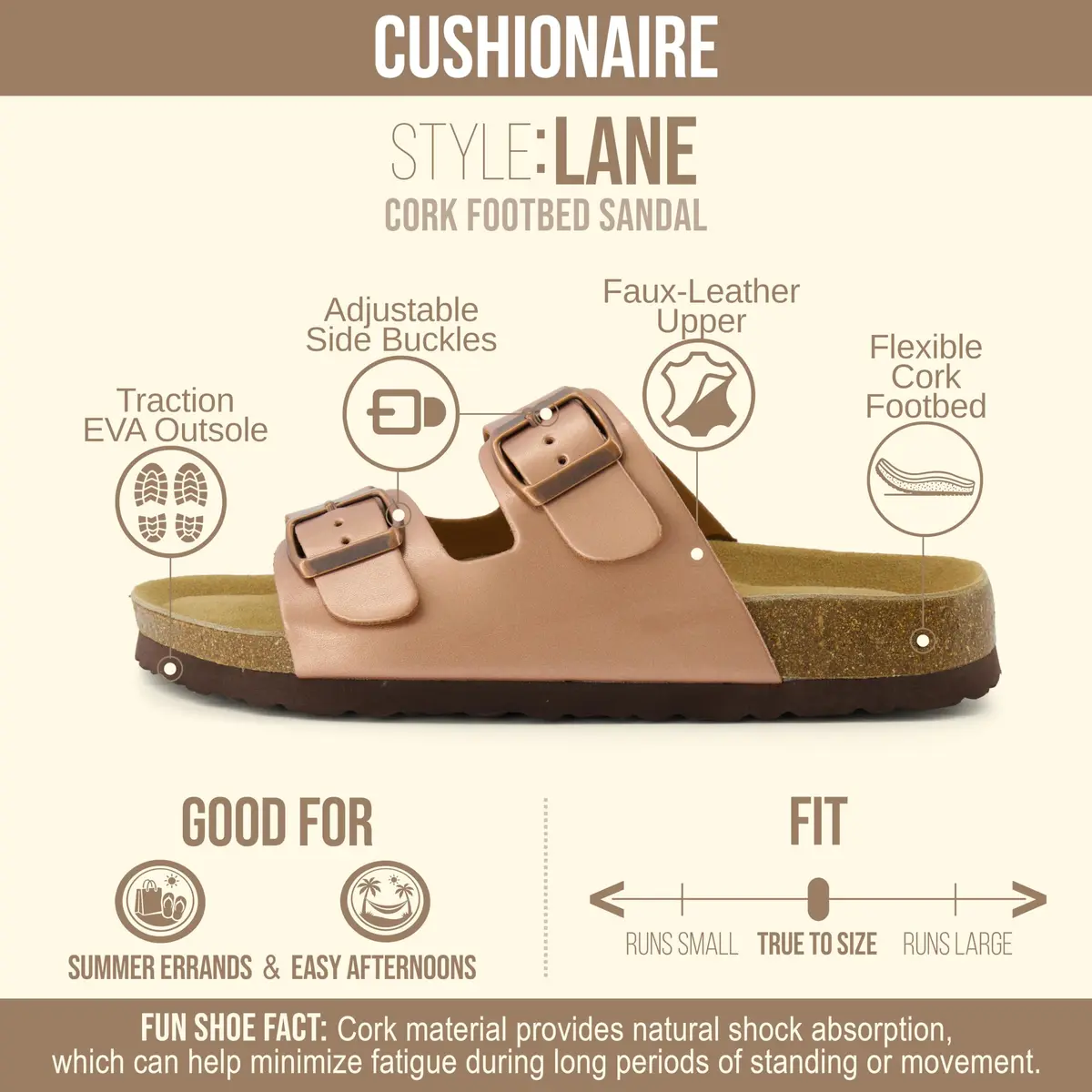 CUSHIONAIRE Lane Cork Slide Women's Sandals, Comfortable Slip-On Footwear, Gold (Rose) 6.5 - view 4