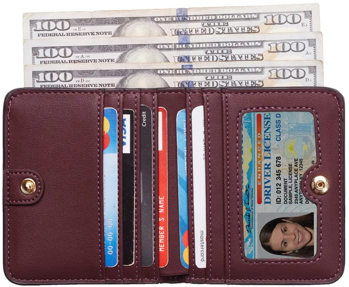 Toughergun Women's Slim Leather Wallet - Rich Red Wine Colour, RFID Protection, Compact Bifold Mini Purse - view 2