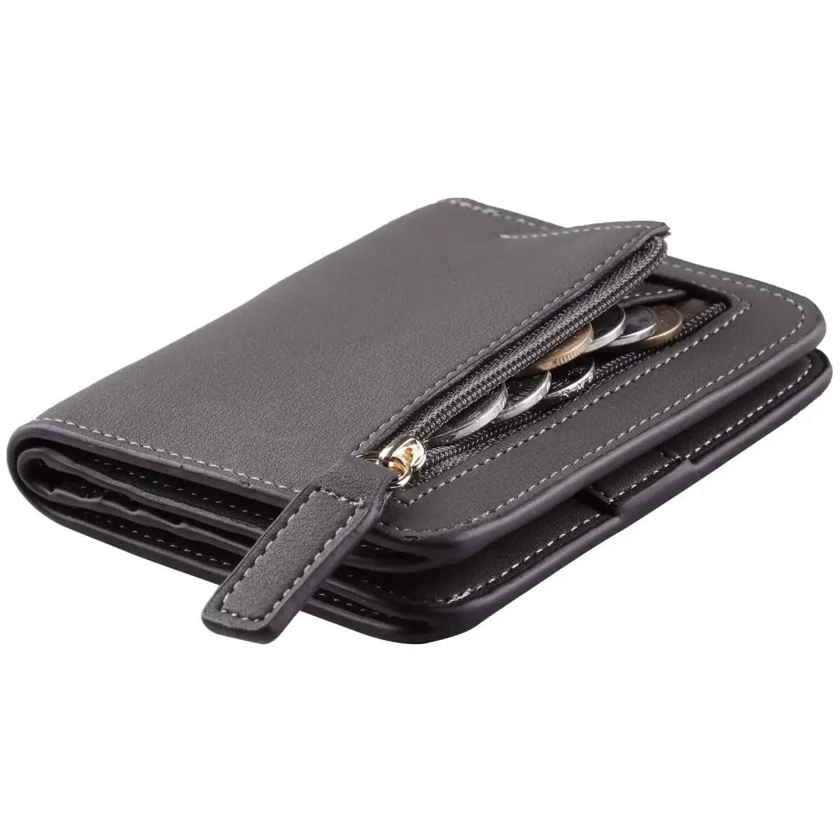 Toughergun Women's Slim Leather Wallet in 06 ReNapa Grey Deep - Compact Bifold RFID Mini Purse - main product image