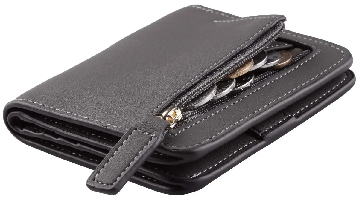 Toughergun Women's Slim Leather Wallet in 06 ReNapa Grey Deep - Compact Bifold RFID Mini Purse - main product image