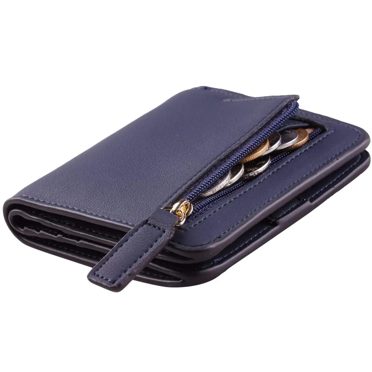 Toughergun Women's Slim Leather Bifold Wallet - 03 ReNapa Blue Navy, RFID Protection, Compact Mini Purse - main product image