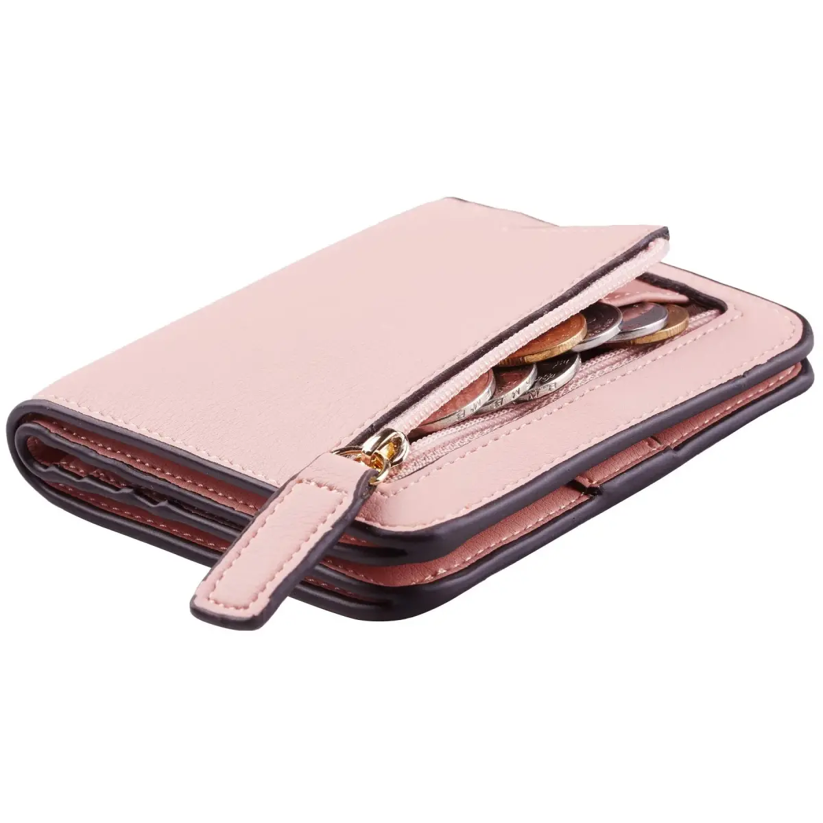 Toughergun Women's Slim Light Pink Leather Wallet with RFID Protection, Compact Bifold Mini Purse - main product image